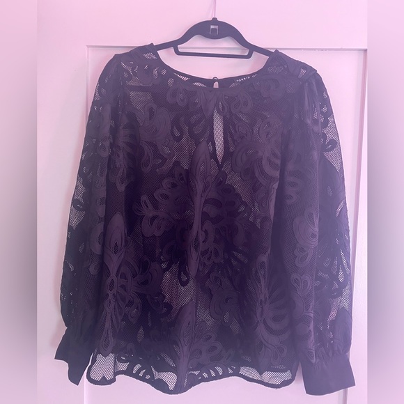 Torrid Black Mesh With Embroidery Long Sleeve Blouse - Picture 2 of 6